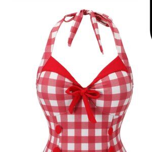 Red Gingham 1950's Haltar Swim Suit